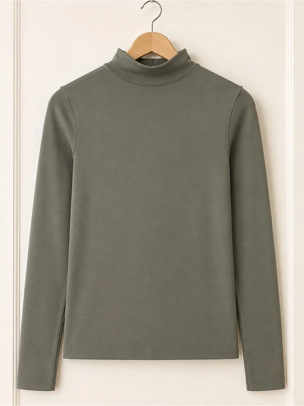 Free People Olive Green Mock Neck Long Sleeve Top Exposed Seams
